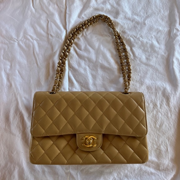 Chanel Beige Quilted Lambskin Classic Flap Bag (Medium)